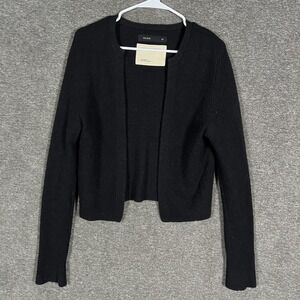 Frenckenberger Sweater Womens XS Black Pure Cashmere Open Front Cropped Cardigan